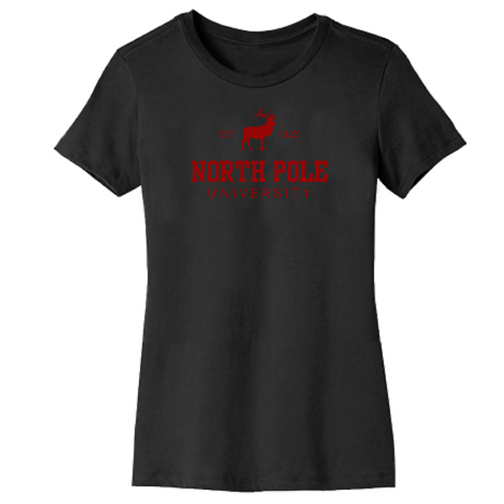 
                  
                    Load image into Gallery viewer, North Pole University womens tee BLACK
                  
                