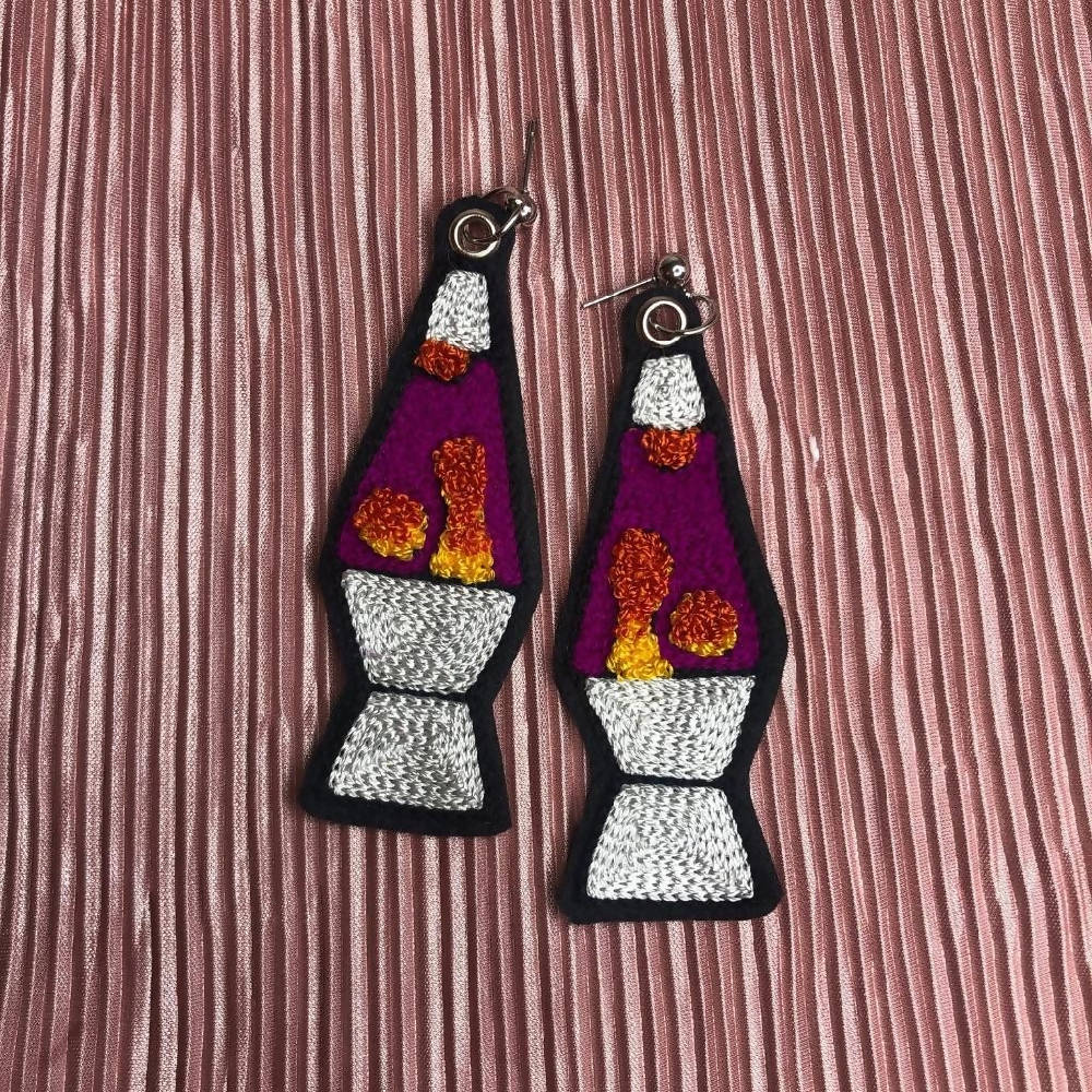 
                  
                    Load image into Gallery viewer, Lava Lamp Embroidered Earrings
                  
                