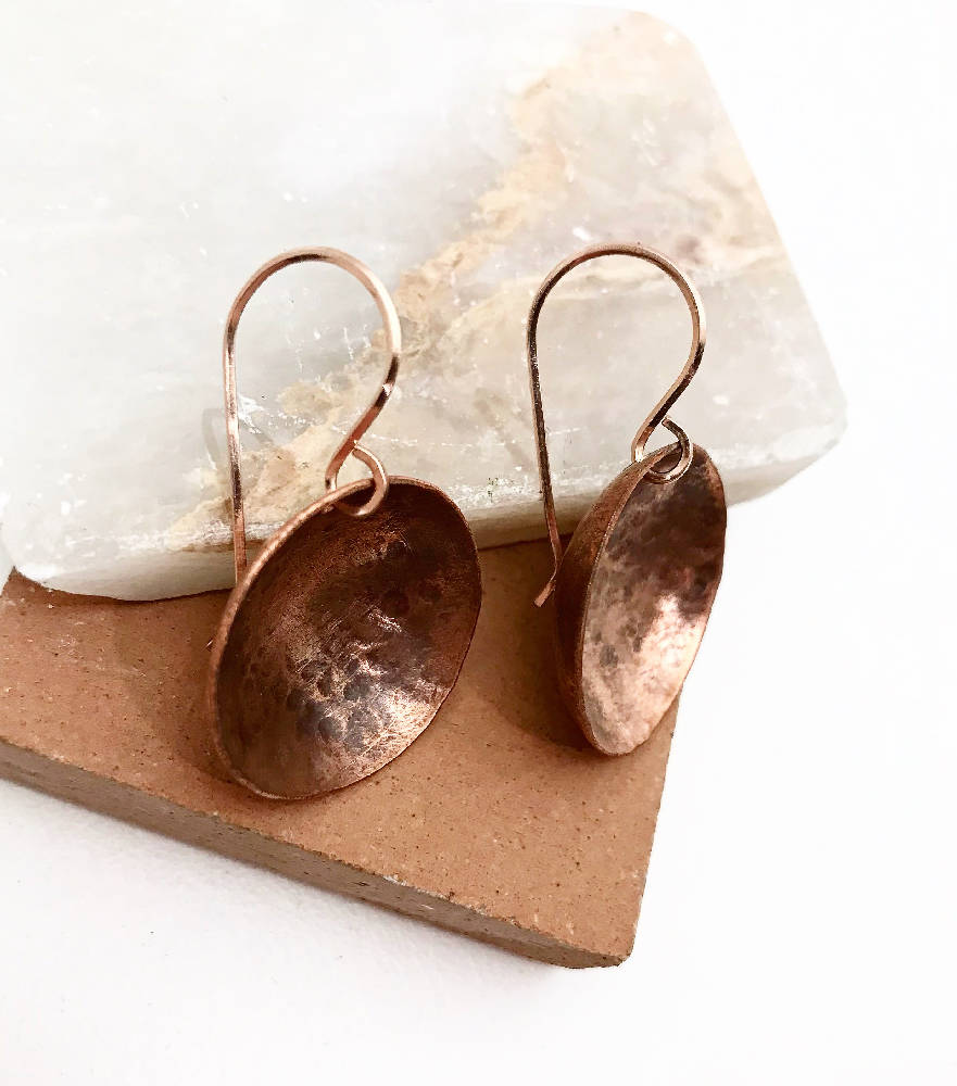 Hammered Copper Disk Earrings