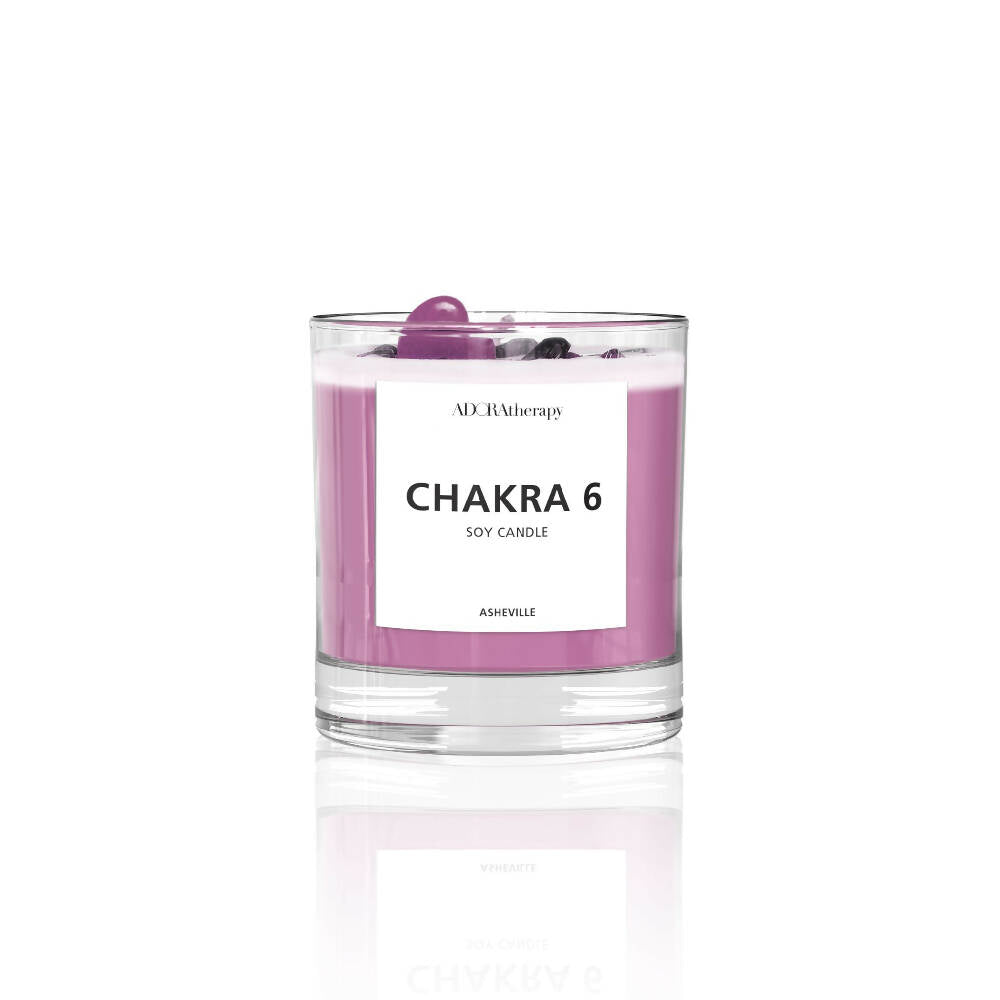 CHAKRA 6 SOY CANDLE WITH AMETHYST & TOURMALINE GEMSTONES