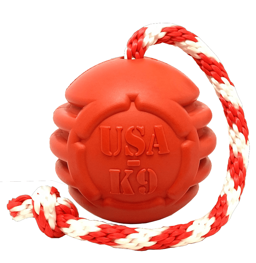 USA-K9 Stars and Stripes Ultra-Durable Durable Rubber Chew Toy, Reward Toy, Tug Toy, and Retrieving Toy - Red