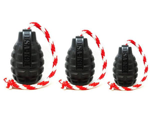 
                  
                    Load image into Gallery viewer, USA-K9 Magnum Grenade Durable Rubber Chew Toy, Treat Dispenser, Reward Toy, Tug Toy, and Retrieving Toy - Black Magnum
                  
                