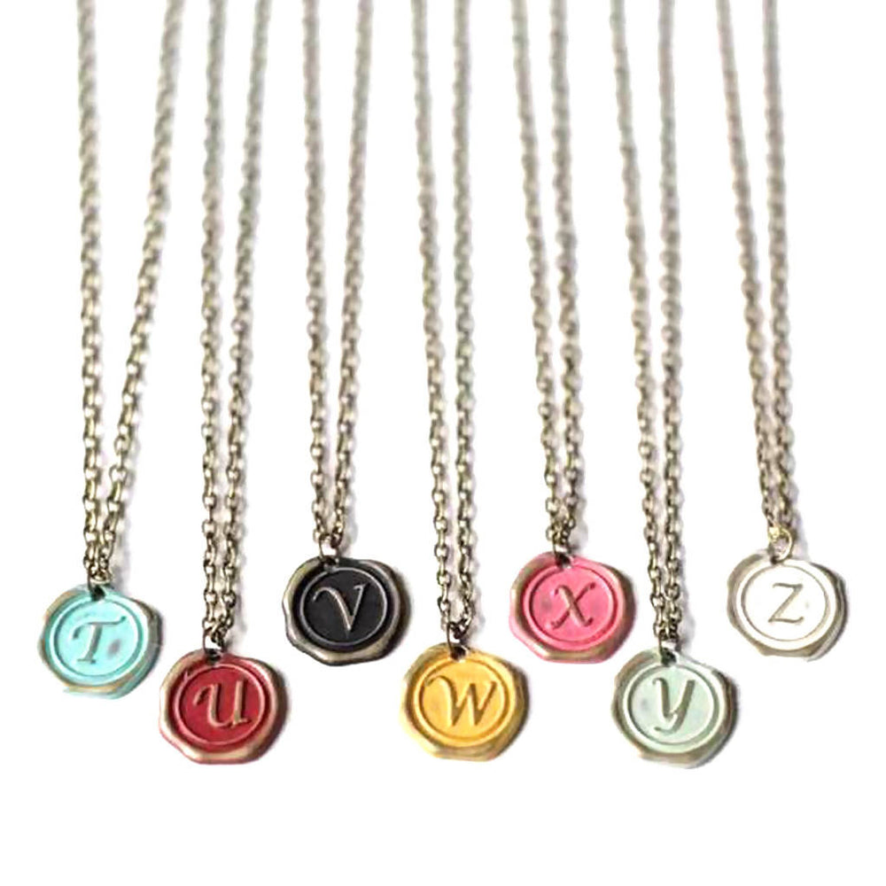 Wax Seal Initial Charm Necklace - White