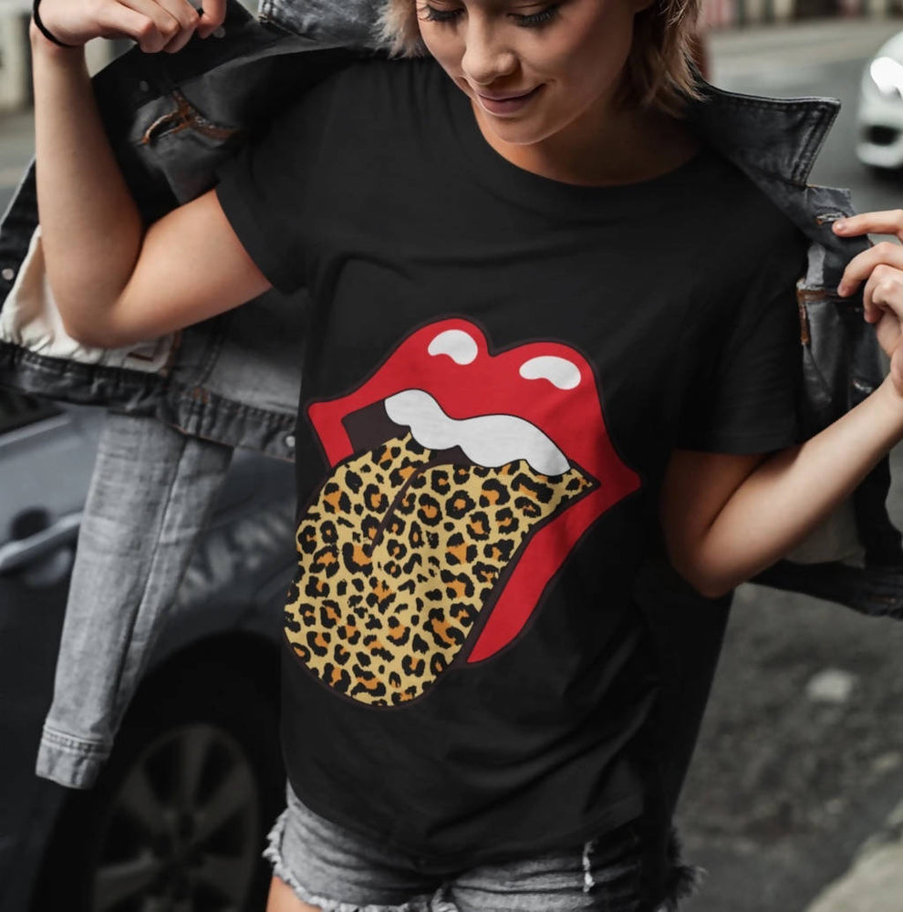 Rolling Stones Leopard Tongue Tee - Black