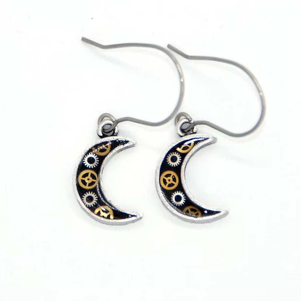 
                  
                    Load image into Gallery viewer, Small Moon Watch Part Earrings
                  
                