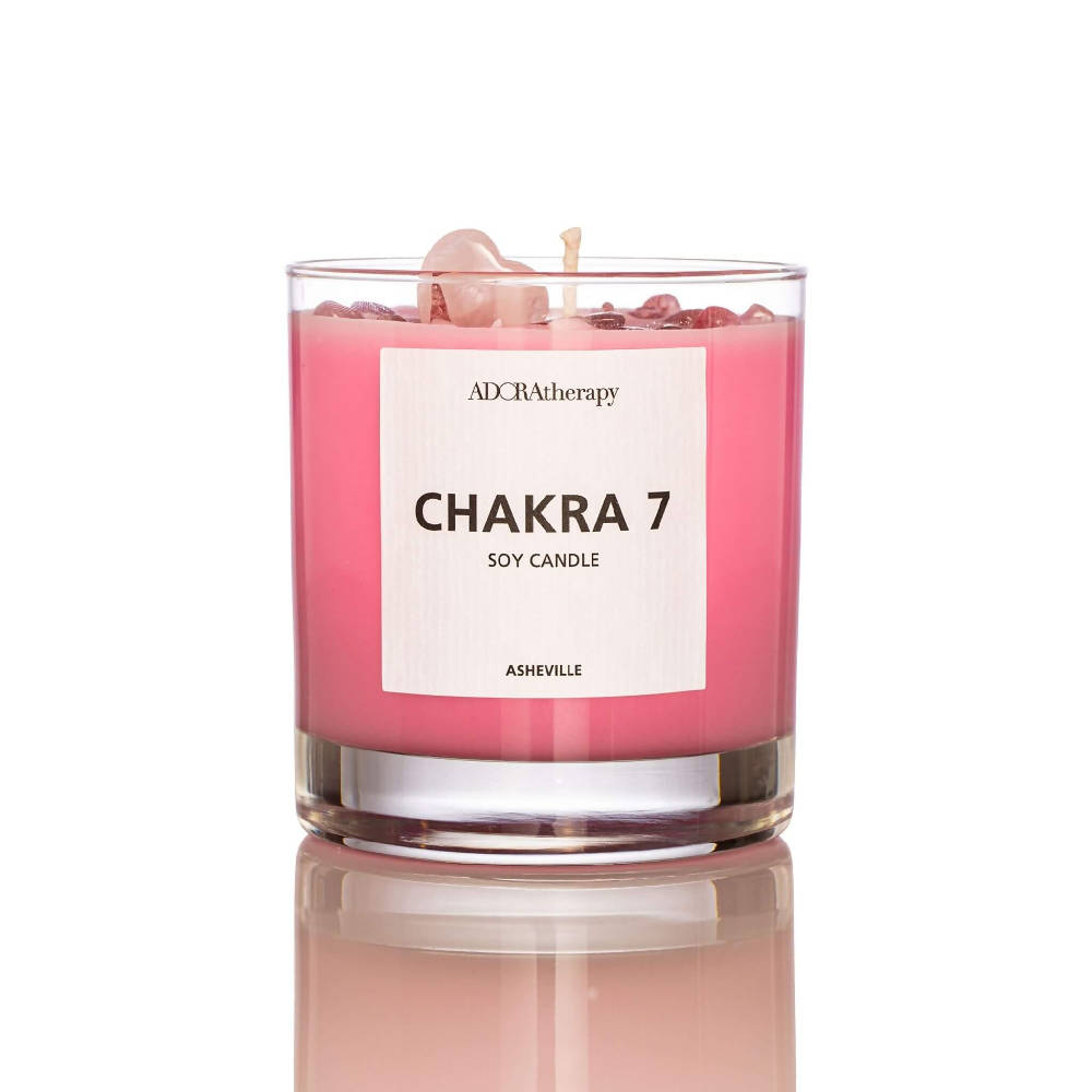 
                  
                    Load image into Gallery viewer, CHAKRA 7 SOY CANDLE WITH STRAWBERRY QUARTZ GEMSTONES
                  
                
