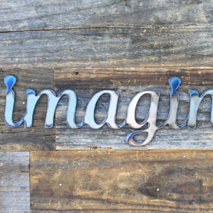 
                  
                    Load image into Gallery viewer, Rustic Home, Imagine 18 x 4,  Farmhouse, Metal Words, Kitchen Wall Decor, Home Decor, Farmhouse Sign, Motivational
                  
                