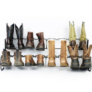 
                  
                    Load image into Gallery viewer, Rustic Double Decker Horseshoe Boot Rack - 8 pairs
                  
                
